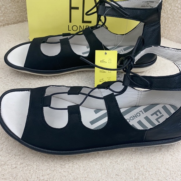 Fly London Mura gladiator leather sandals eu 39 us 8 8,5 black shoes lacr - Picture 7 of 12